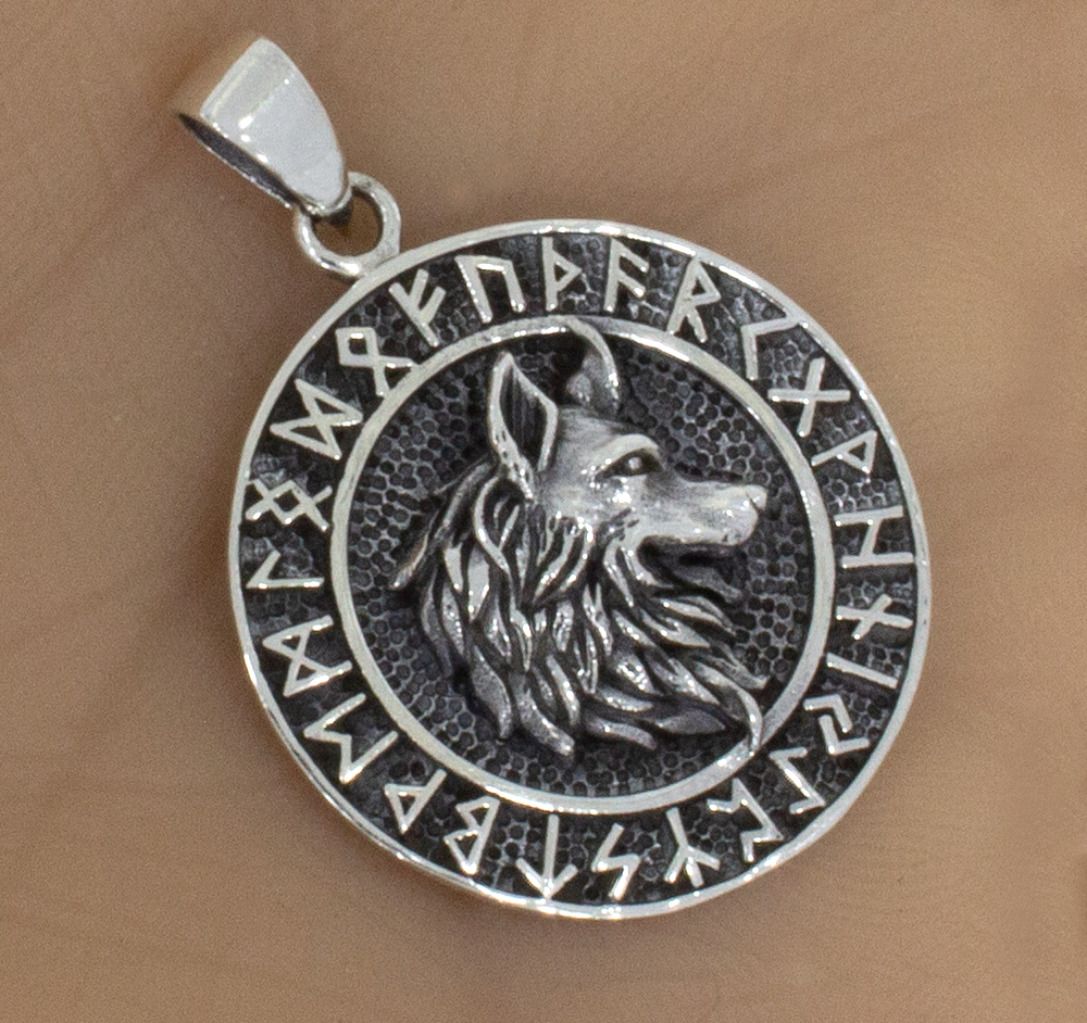 Silberanhänger Fenriswolf Runen