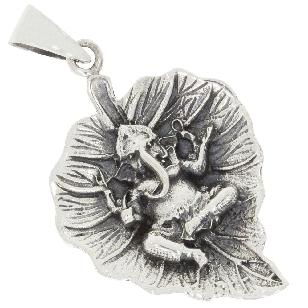 Ganesha auf einem Buddhabaumblatt Anhänger Silber 925