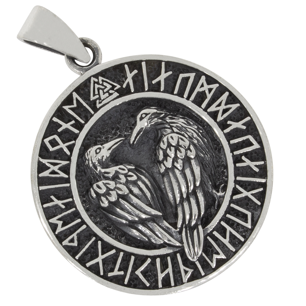 Odins Raben mit Runen, Anhänger Silber 925