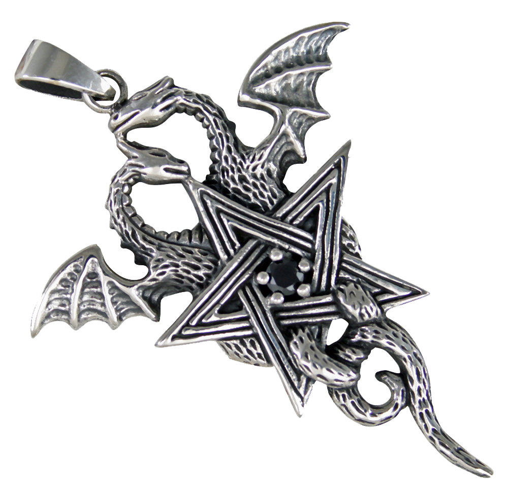 Drachen mit Pentagramm Anhänger Silber 925