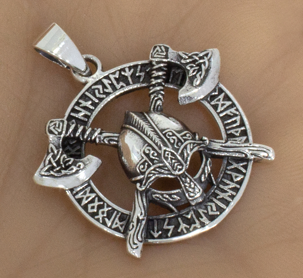 Silberanhänger Wikingerhelm Runen