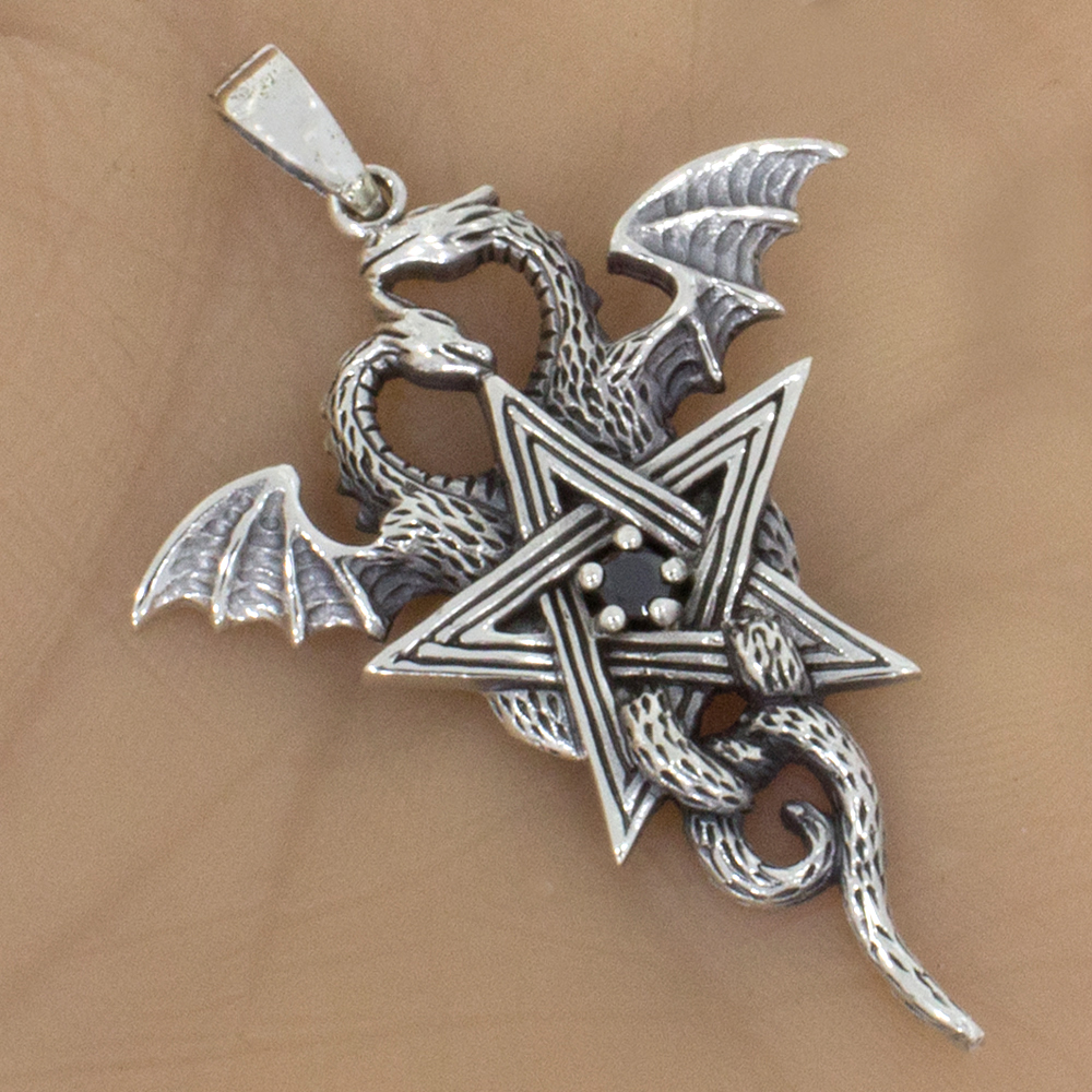 Silberanhänger Drachen Pentagramm